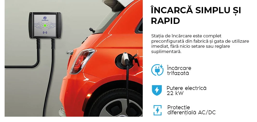 Detalii tehnice — Stație Încărcare Vehicule Electrice 22kW,Reglabila,RFID, AMPEVO