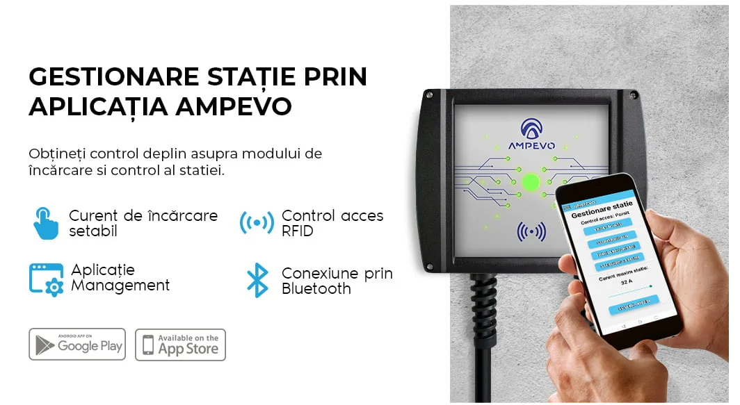 Detalii tehnice — Stație Încărcare Vehicule Electrice 22kW,Reglabila,RFID, AMPEVO