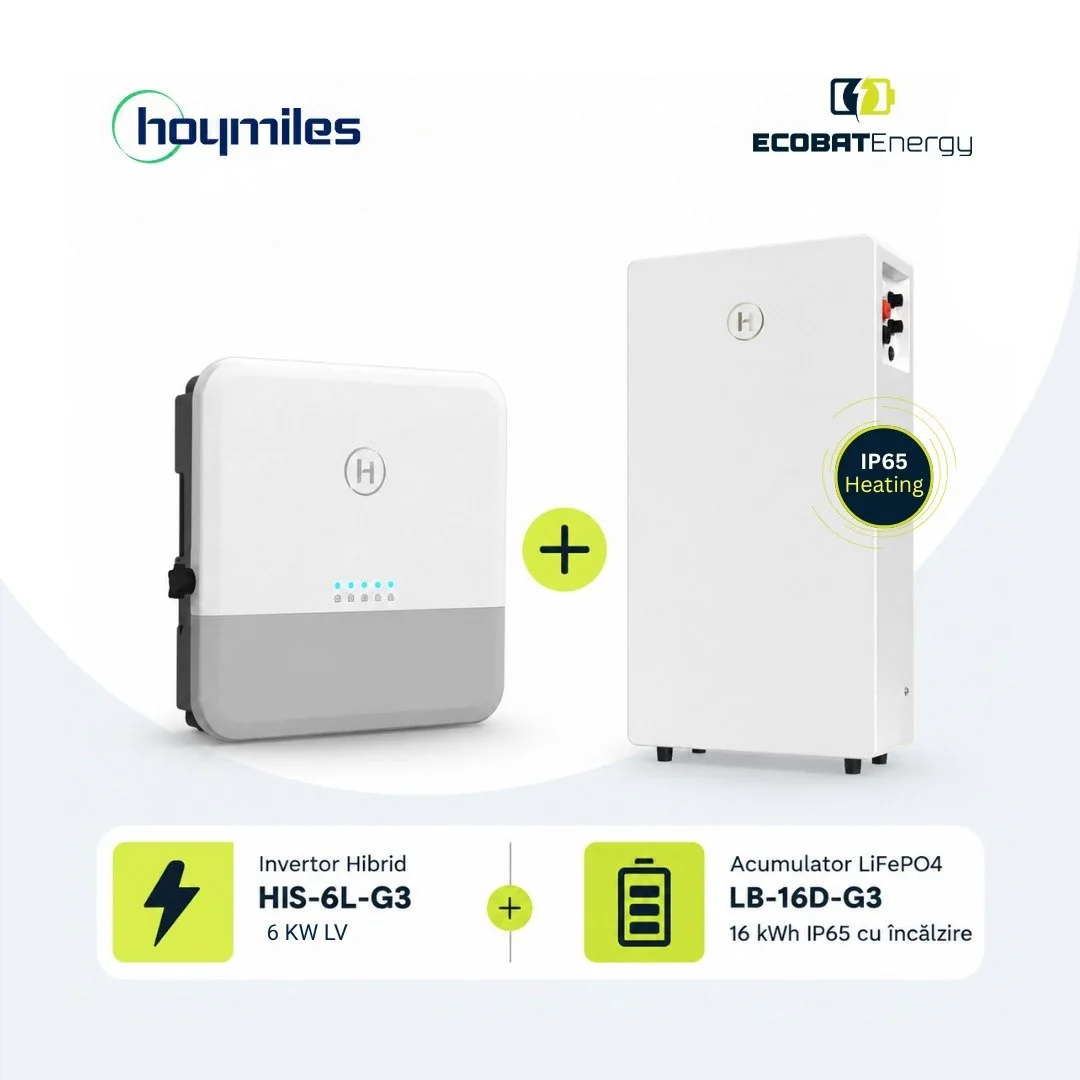 Combo Invertor Hoymiles Hibrid HIS-6L-G3 6kW LV & LB-16D-G3 16 kWh IP65 cu incalzire