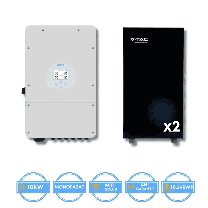 Invertor Deye 10kW, SUN-10K-SG02LP1-EU-AM3 + Acumulator V-TAC 10.24kWh
