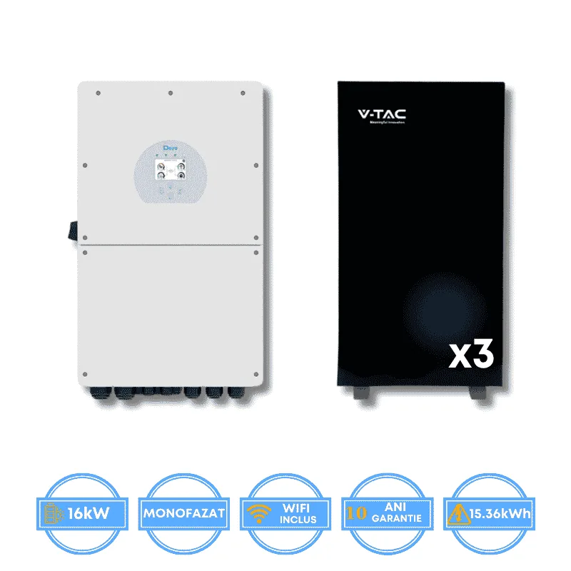 Invertor Deye 16kW, SUN-16K-SG01LP1-EU + Acumulator V-TAC 15.36kWh