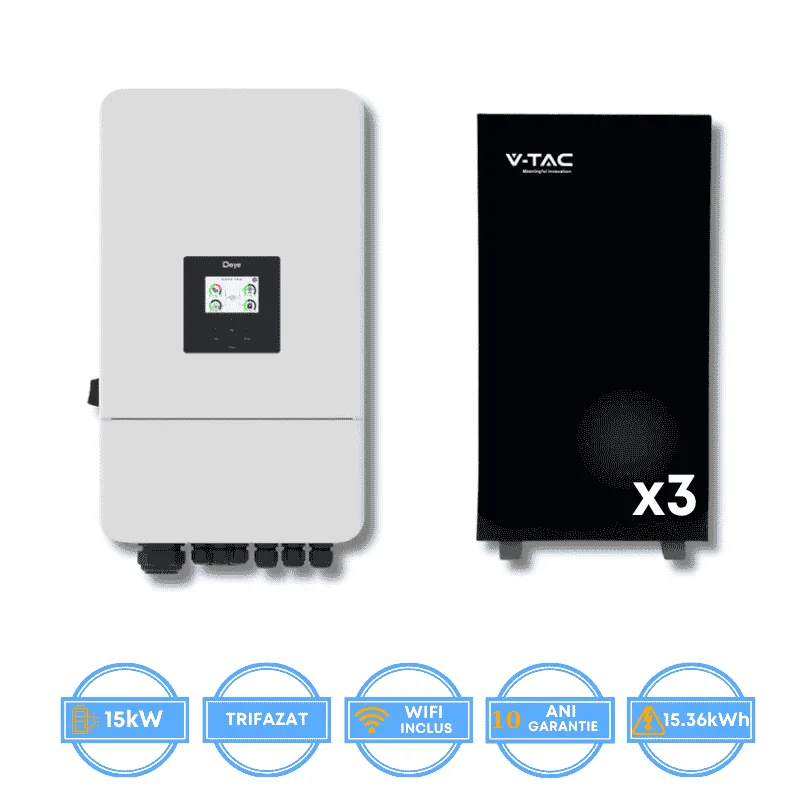 Invertor Deye 15kW, SUN-15K-SG05LP3-EU-SM2 + Acumulator V-TAC 15.36kWh